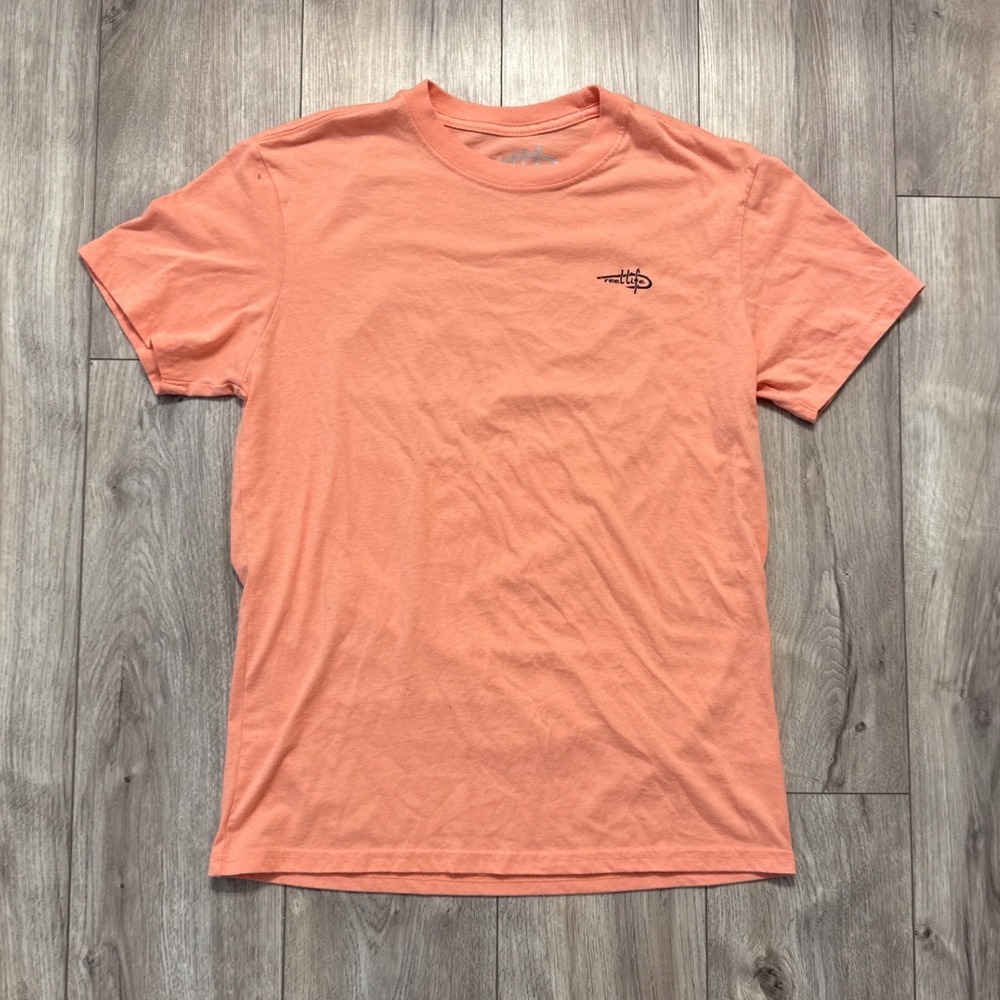 Reel Life Graphic T Shirt Coral Orange Fish‎ Hook Tropical Logo Men M